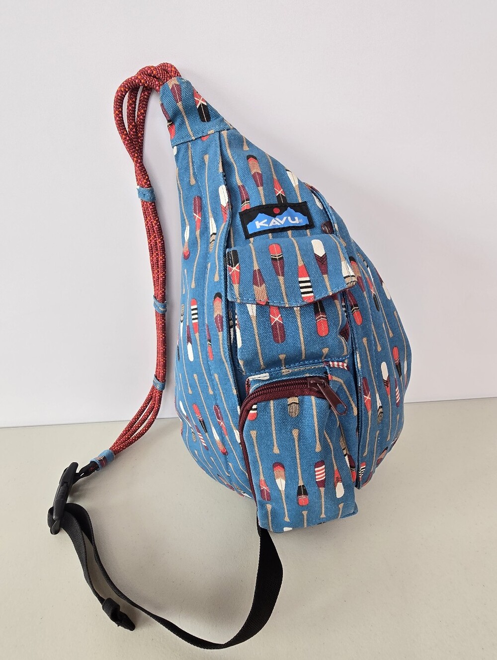 KAVU Mini Rope Bag Canoe Paddle Print Cotton Canvas Sling Crossbody Backpack